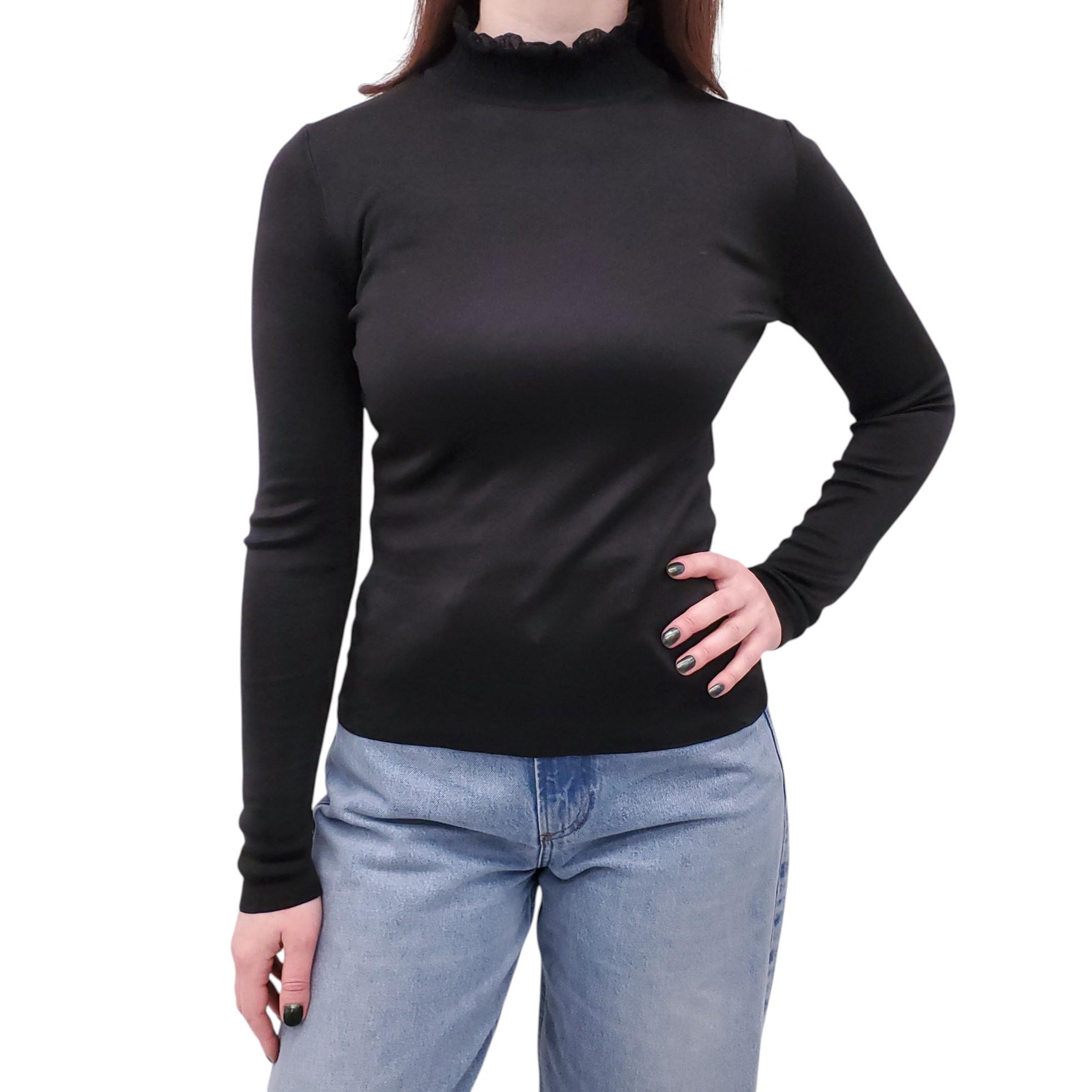 HERMÈS BLACK RUFFLED TURTLENECK LONG SLEEVE SWEATER- SIZE 36