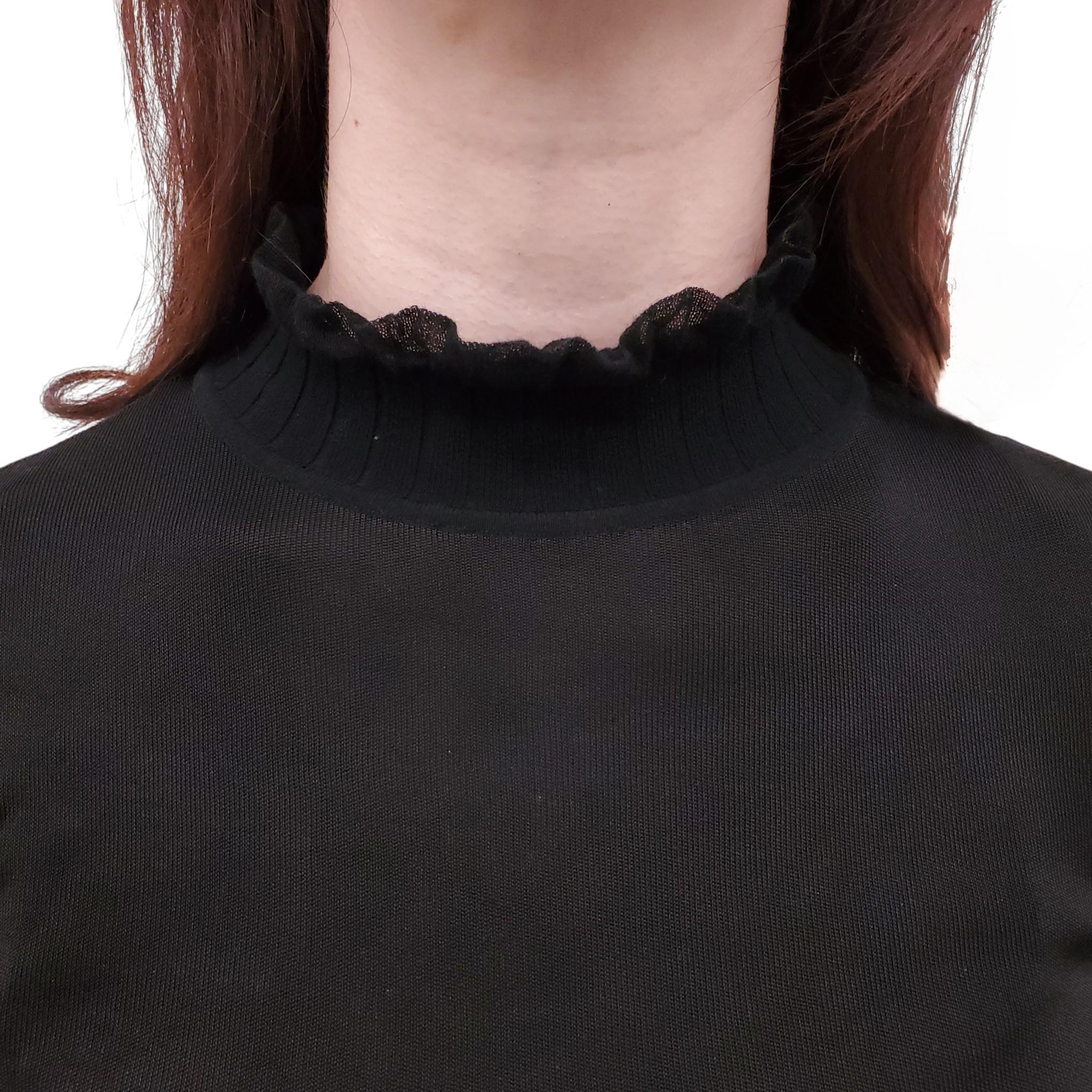 HERMÈS BLACK RUFFLED TURTLENECK LONG SLEEVE SWEATER- SIZE 36