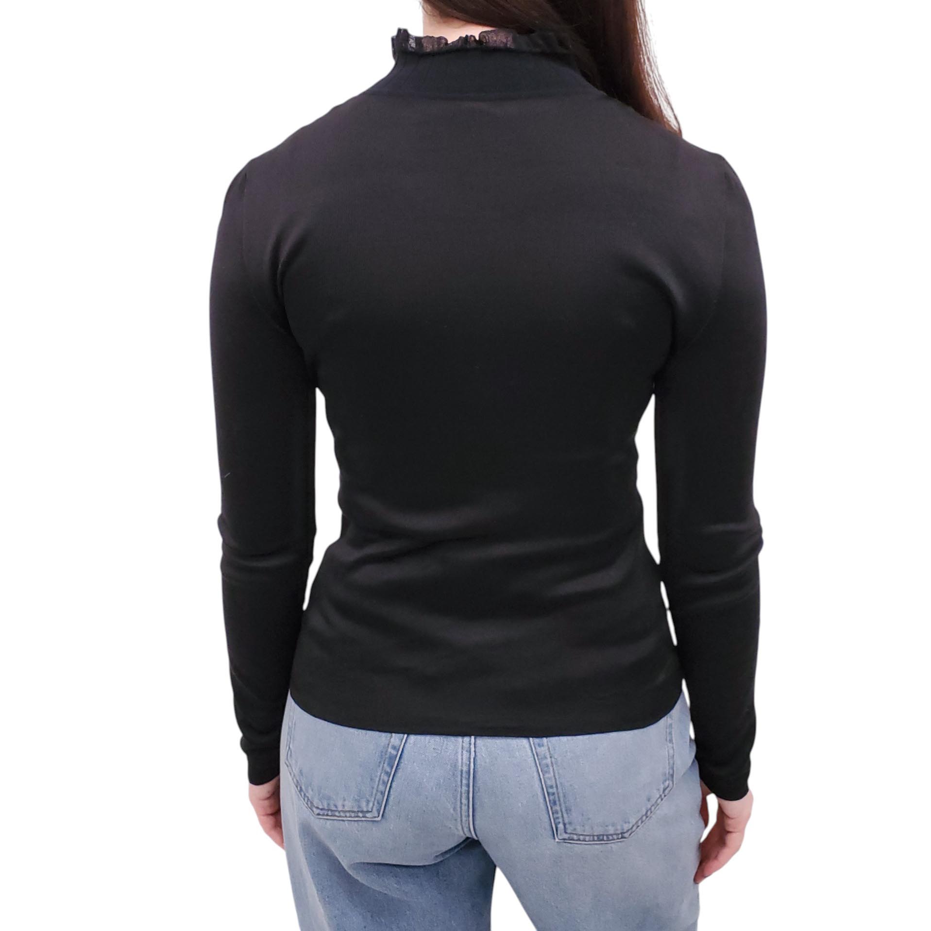 HERMÈS BLACK RUFFLED TURTLENECK LONG SLEEVE SWEATER- SIZE 36