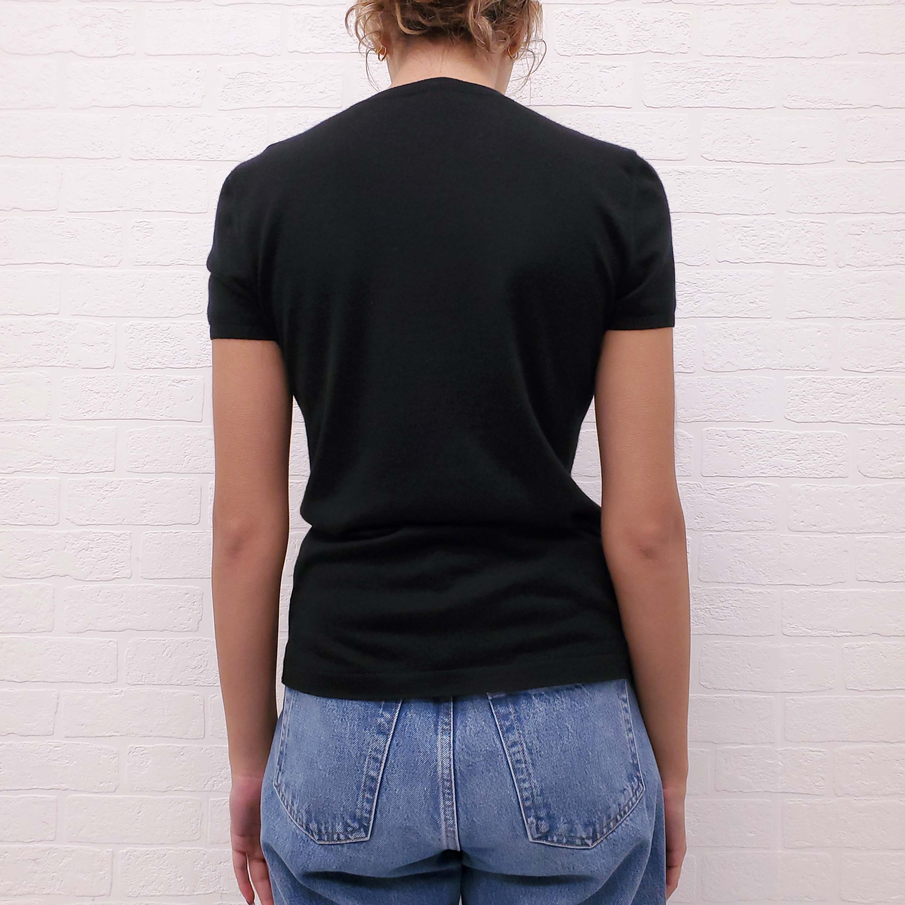 HERMÈS BLACK SILK AND CASHMERE SHORT SLEEVE SWEATER - SIZE 38