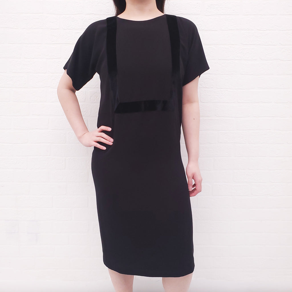 HERMÈS BLACK TUNIC DRESS WITH VELVET DETAIL - SIZE 34