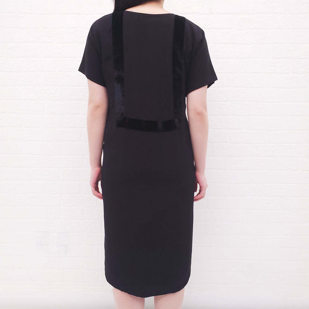 HERMÈS BLACK TUNIC DRESS WITH VELVET DETAIL - SIZE 34