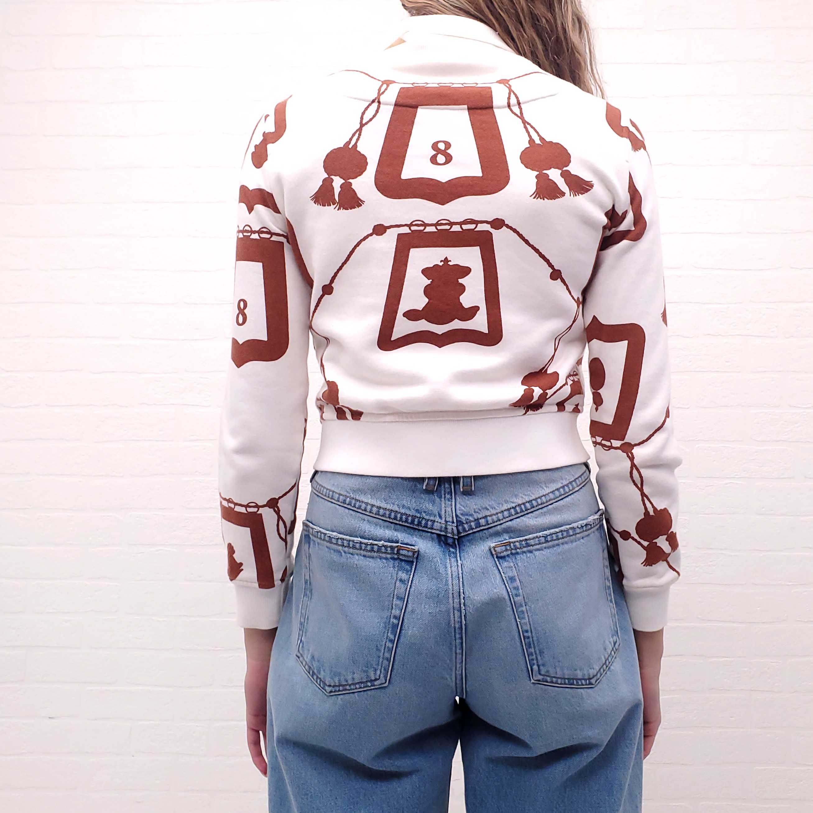 HERMÈS BROWN LOGO SWEATSHIRT BOMBER JACKET - SIZE 34