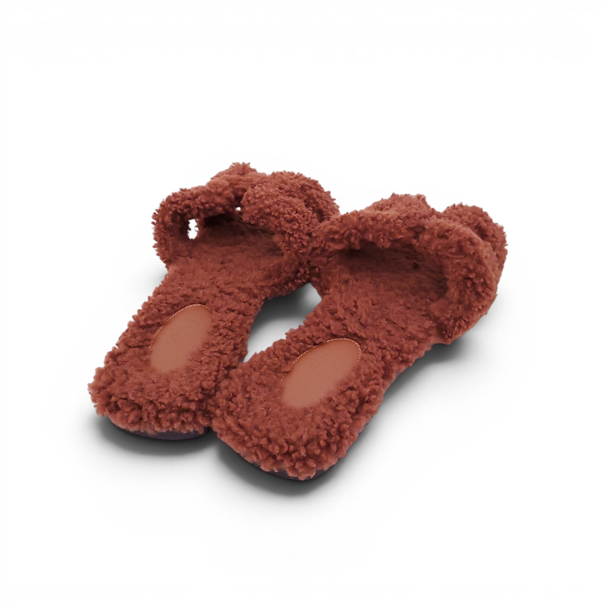 HERMÈS BROWN SHEARLING ORAN SANDALS - SIZE 38.5