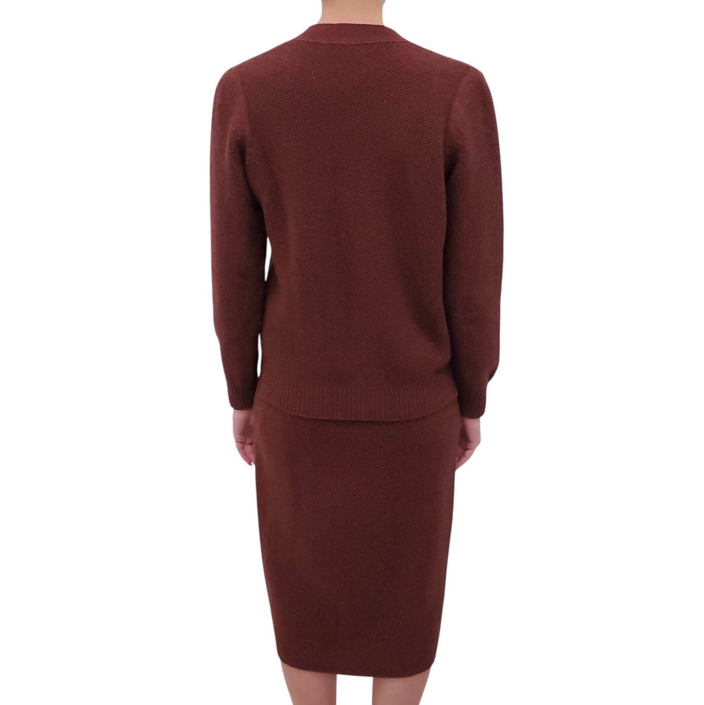 HERMÈS BURGUNDY KNIT SKIRT SET - SIZE 38