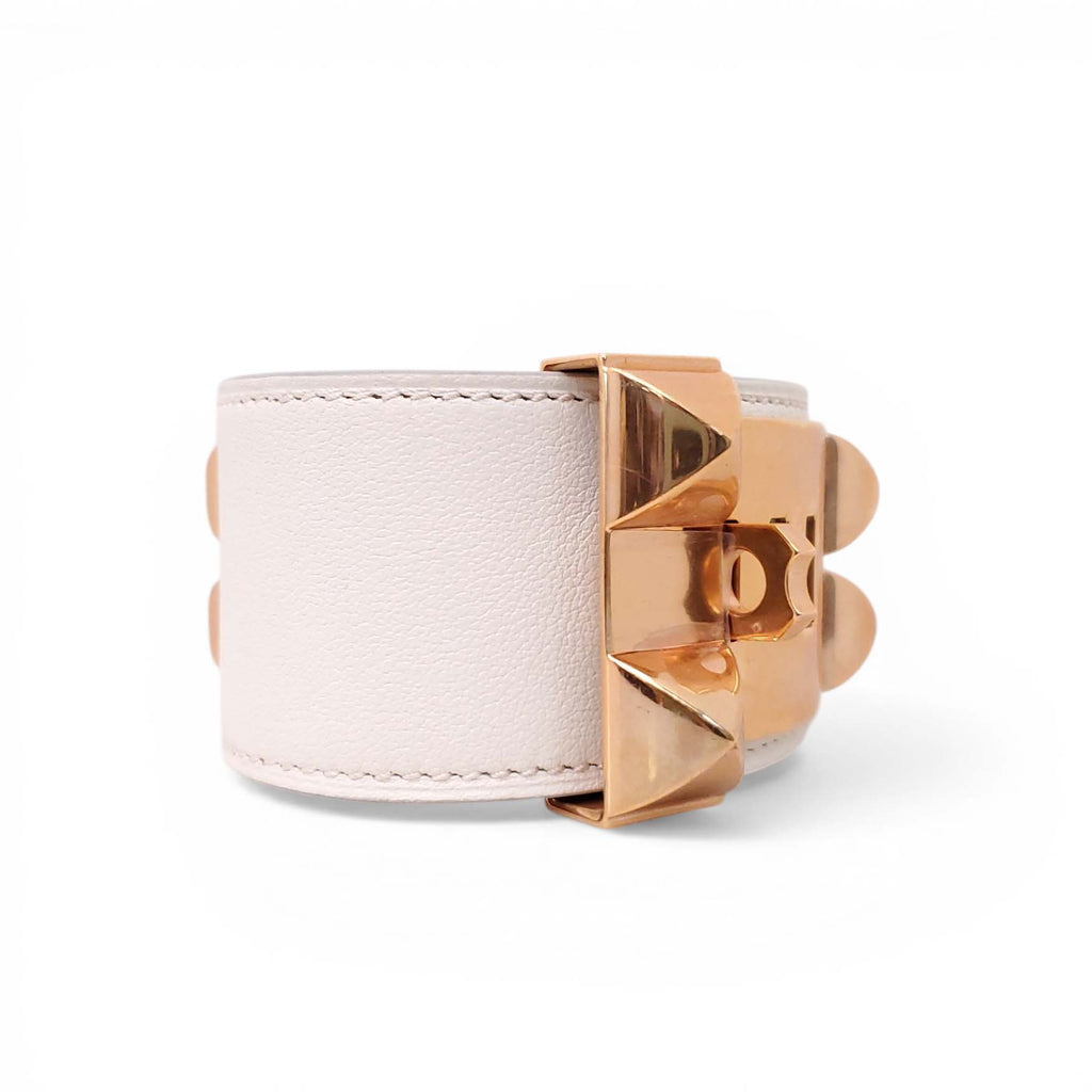HERMÈS CREAM LEATHER AND ROSE GOLD COLLIER DE CHIEN BRACELET - SIZE T3/M
