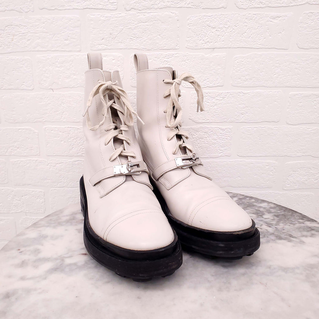 HERMÈS FUNK ANKLE BOOTS WITH SILVER BUCKLE DETAIL - SIZE 37.5