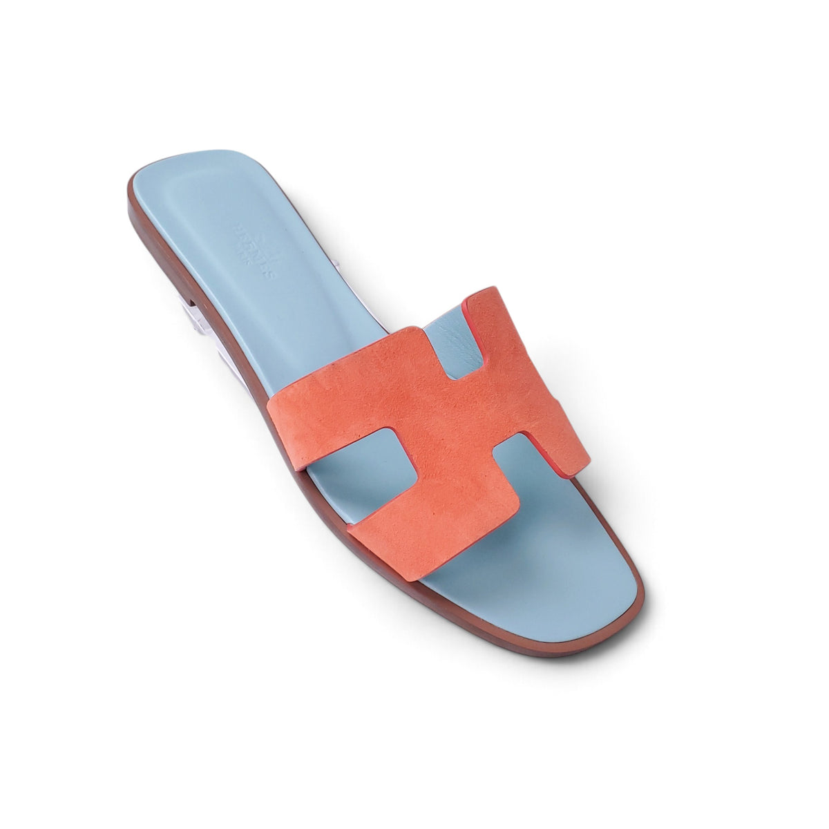 HERMÈS ORANGE AND TURQUOISE ORAN SANDALS - SIZE 39.5