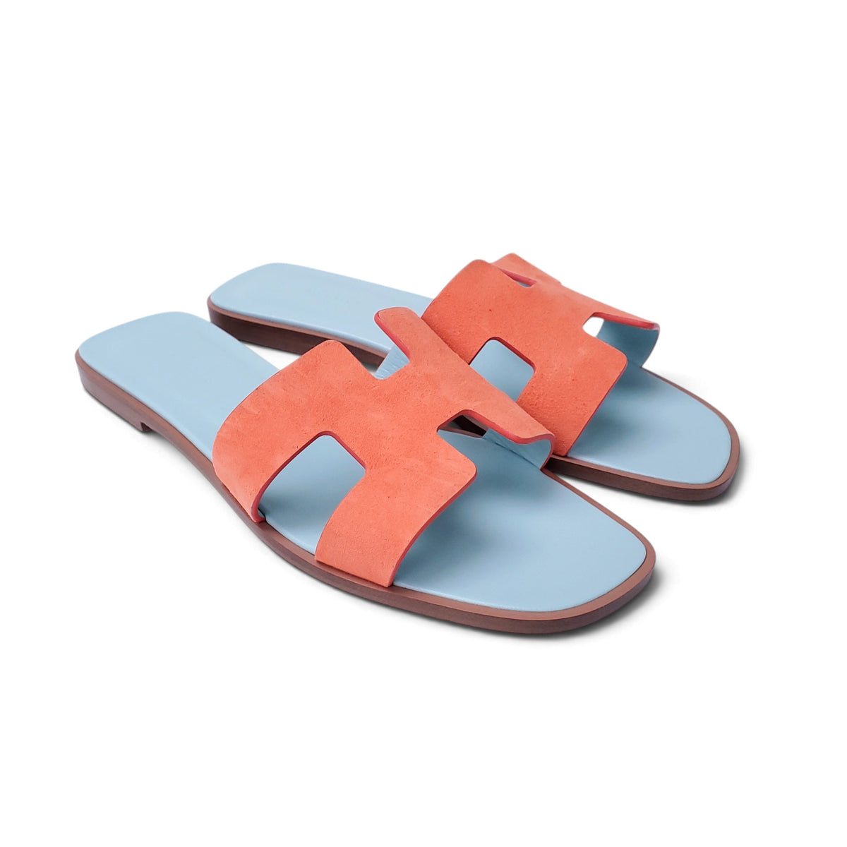 HERMÈS ORANGE AND TURQUOISE ORAN SANDALS - SIZE 39.5