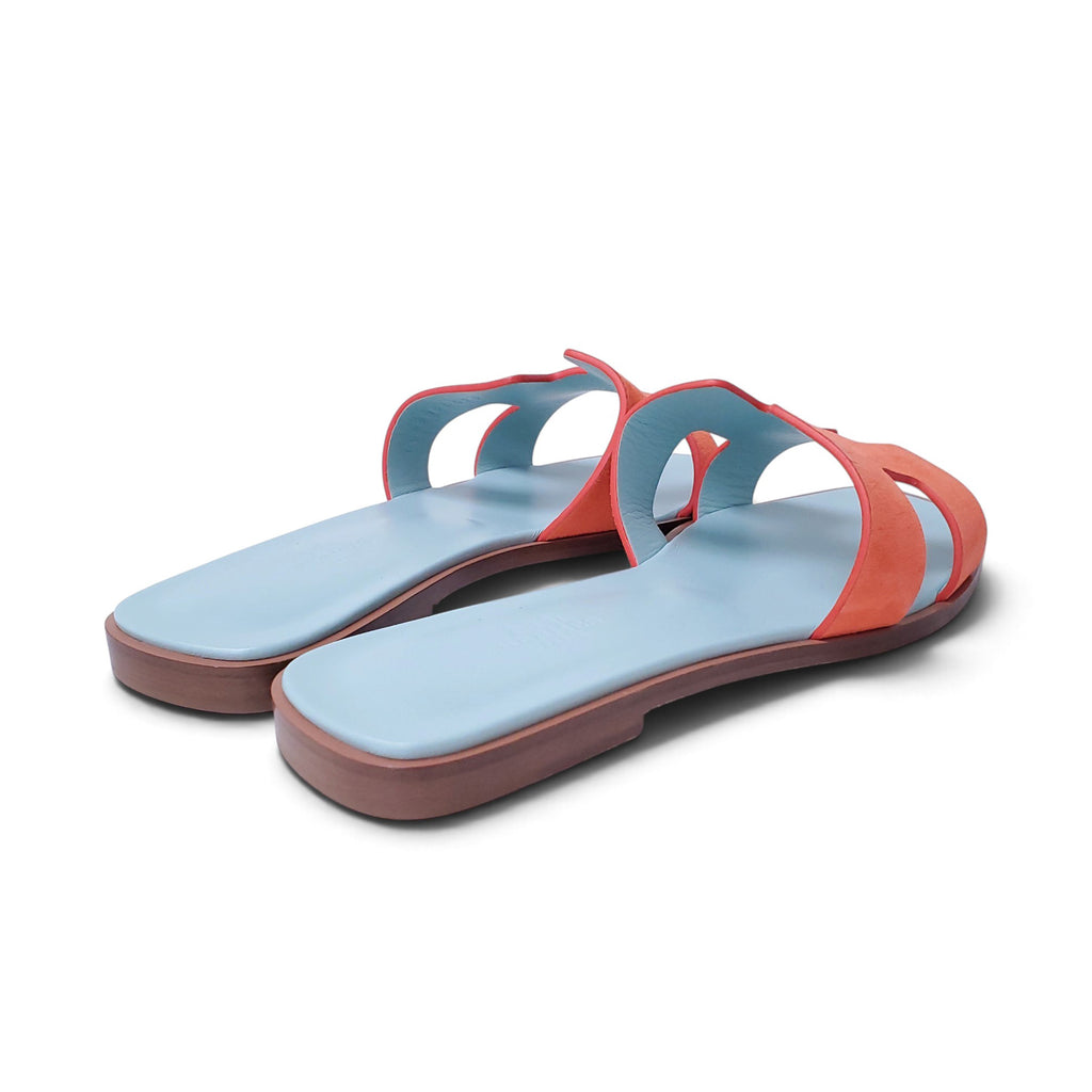 HERMÈS ORANGE AND TURQUOISE ORAN SANDALS - SIZE 39.5