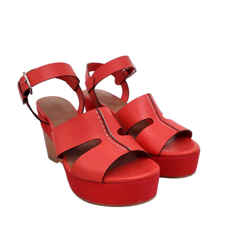 HERMÈS ORANGE WOOD HEELS - SIZE 39
