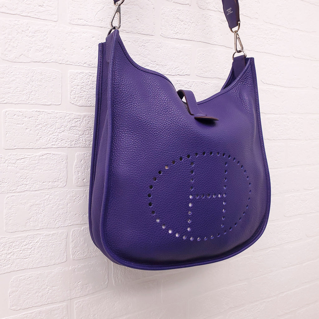 HERMÈS PURPLE IRIS CLEMENCE LEATHER EVELYNE III PM BAG