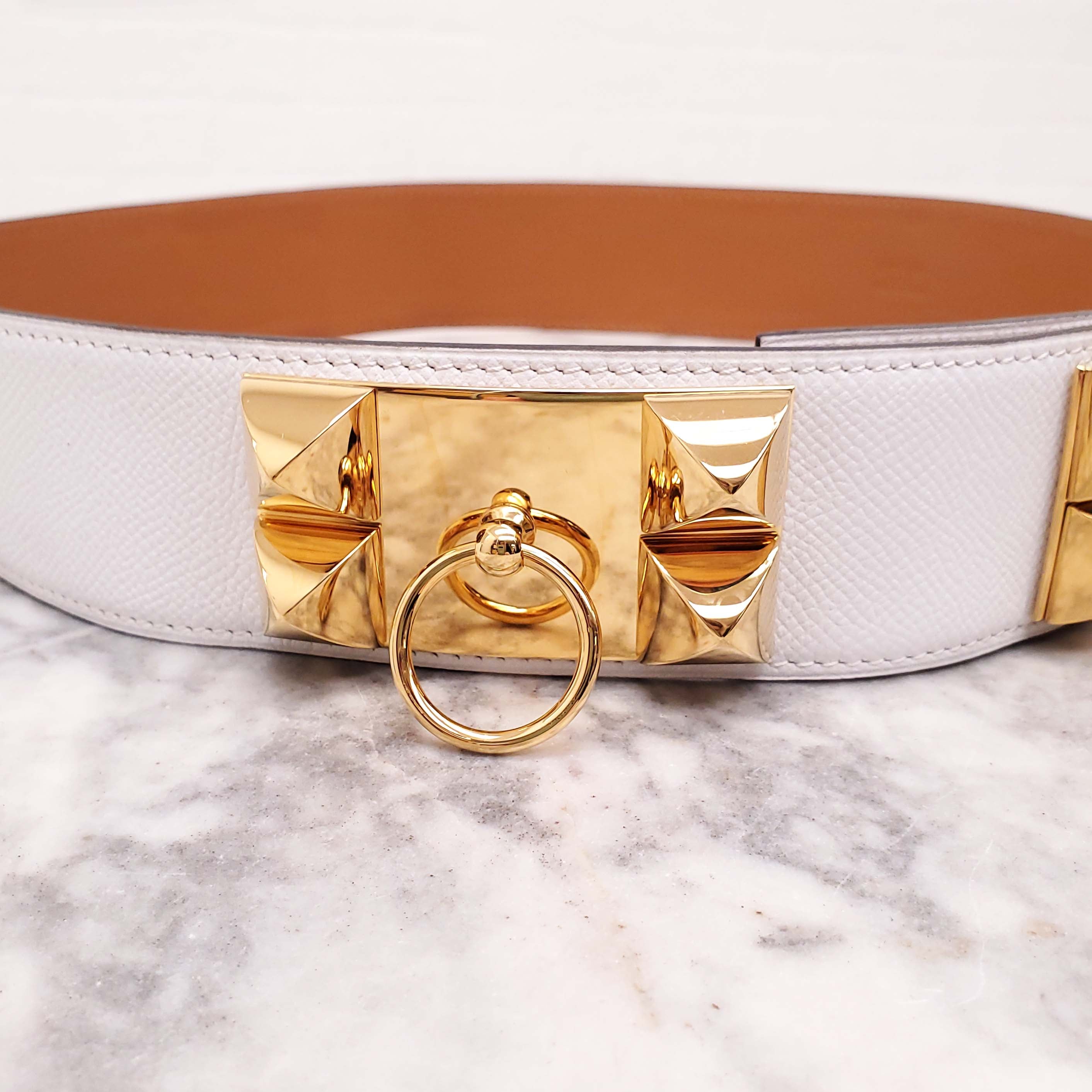 HERMÈS WHITE COLLIER BELT - SIZE 85