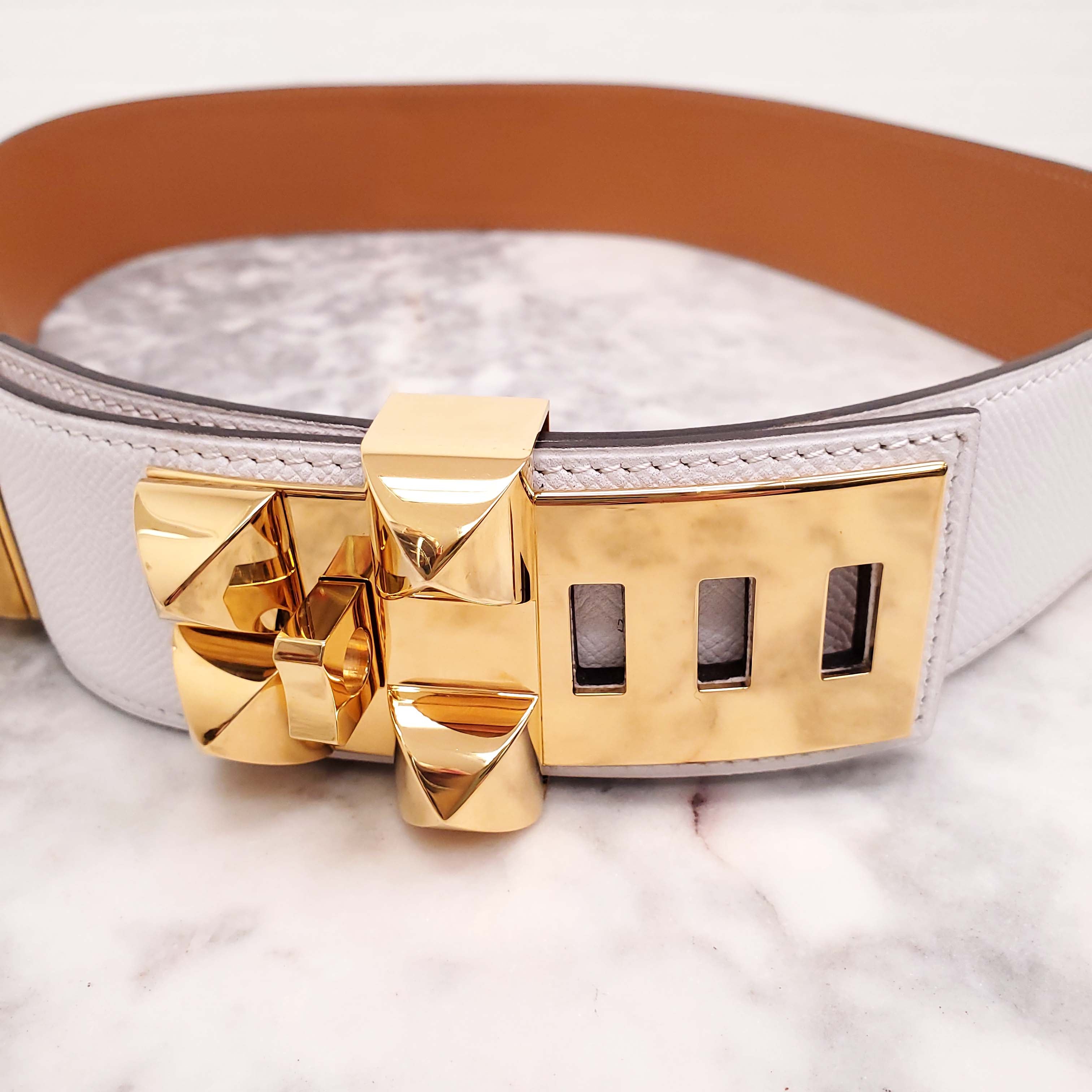 HERMÈS WHITE COLLIER BELT - SIZE 85