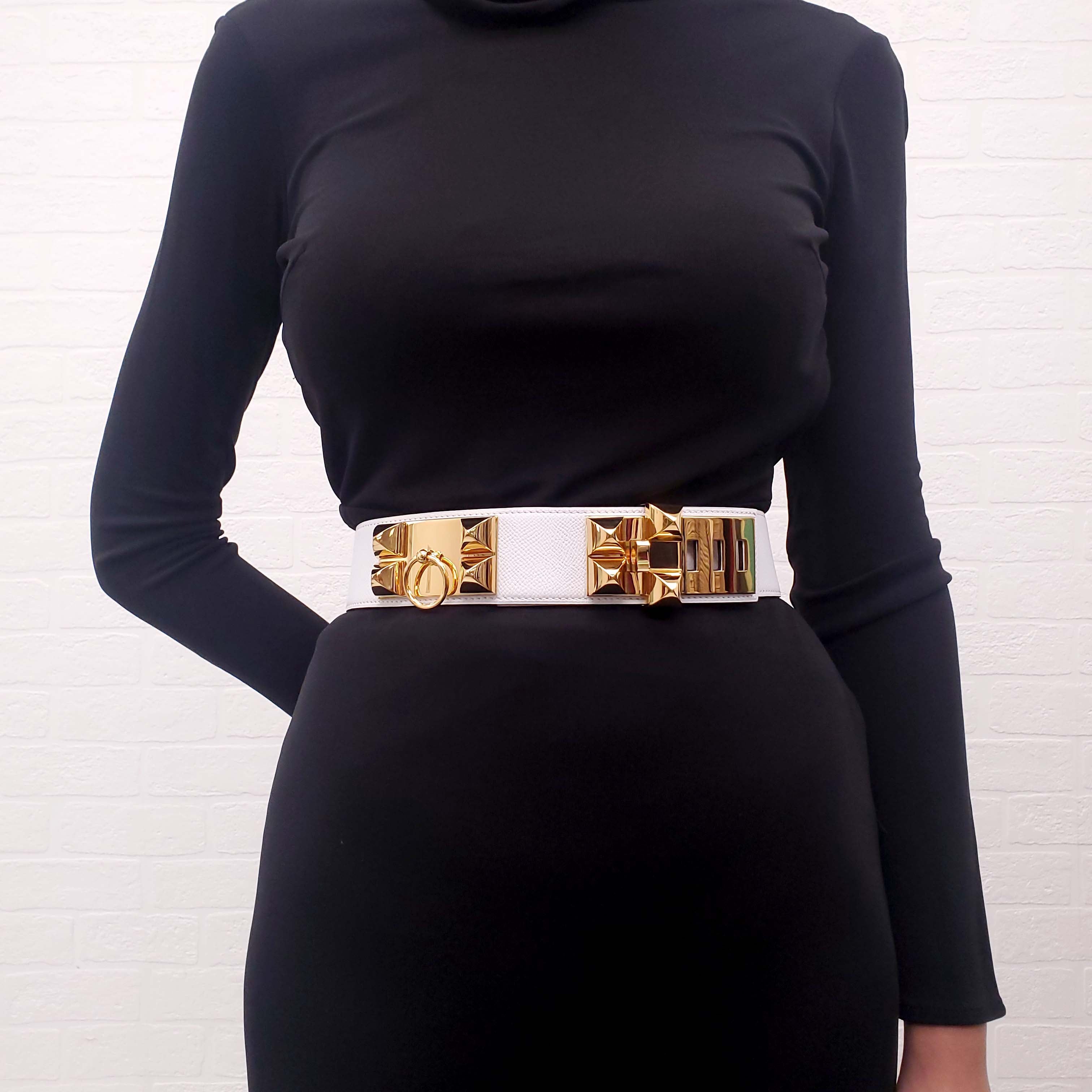 HERMÈS WHITE COLLIER BELT - SIZE 85