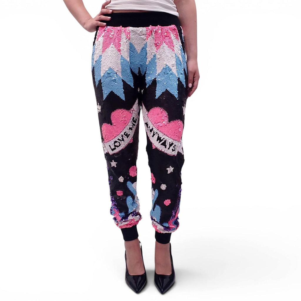 HOUSE OF MUA MUA PATTERNED SEQUIN TROUSERS - SIZE S