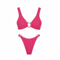 HUNZA G HOT PINK BIKINI WITH SILVER HEART DETAIL - SIZE O/S