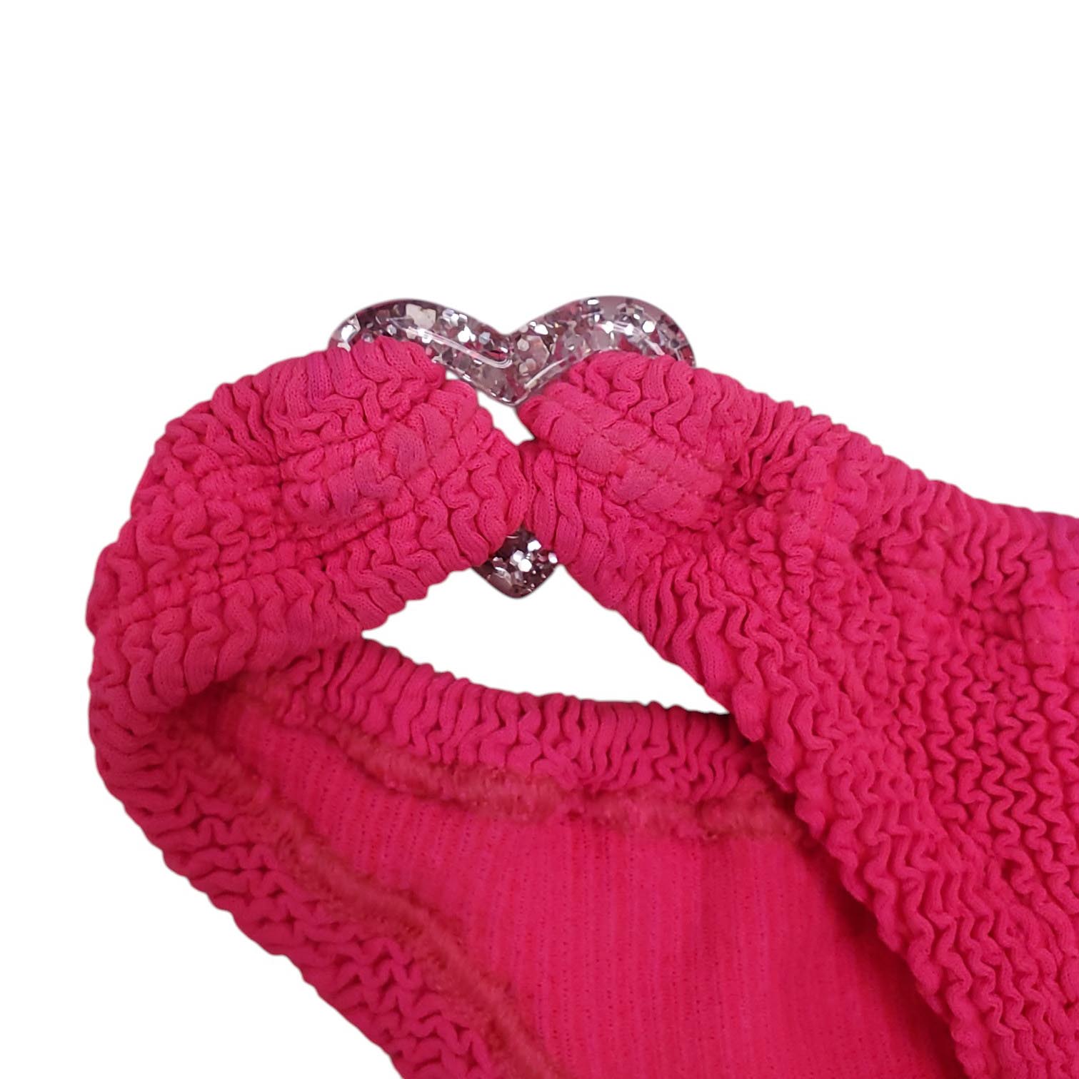 HUNZA G HOT PINK BIKINI WITH SILVER HEART DETAIL - SIZE O/S