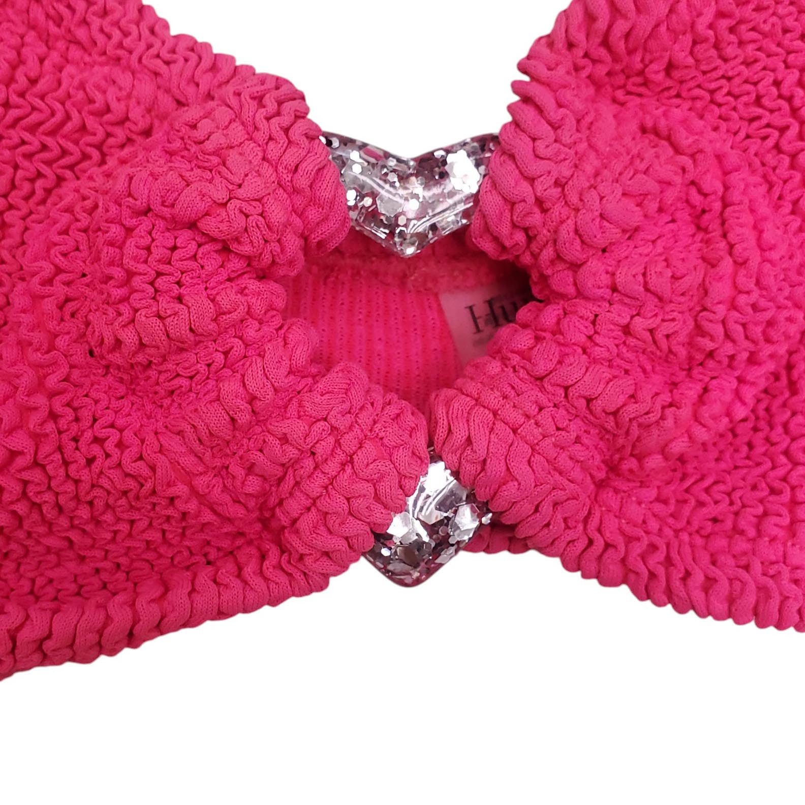 HUNZA G HOT PINK BIKINI WITH SILVER HEART DETAIL - SIZE O/S