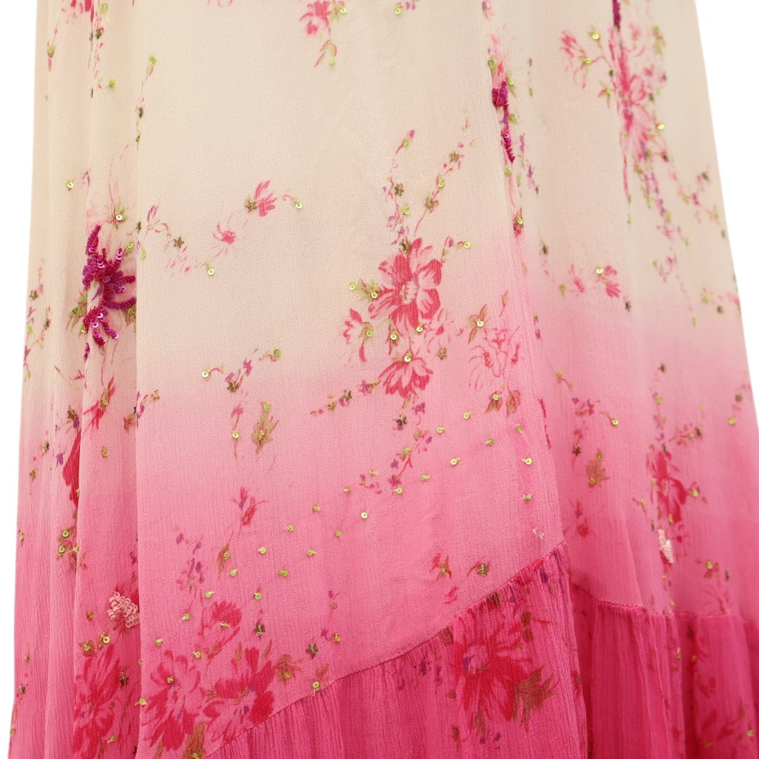 LOVESHACKFANCY WHITE FLORAL MAXI DRESS WITH RUFFLE AND SEQUIN DETAILS - SIZE 00