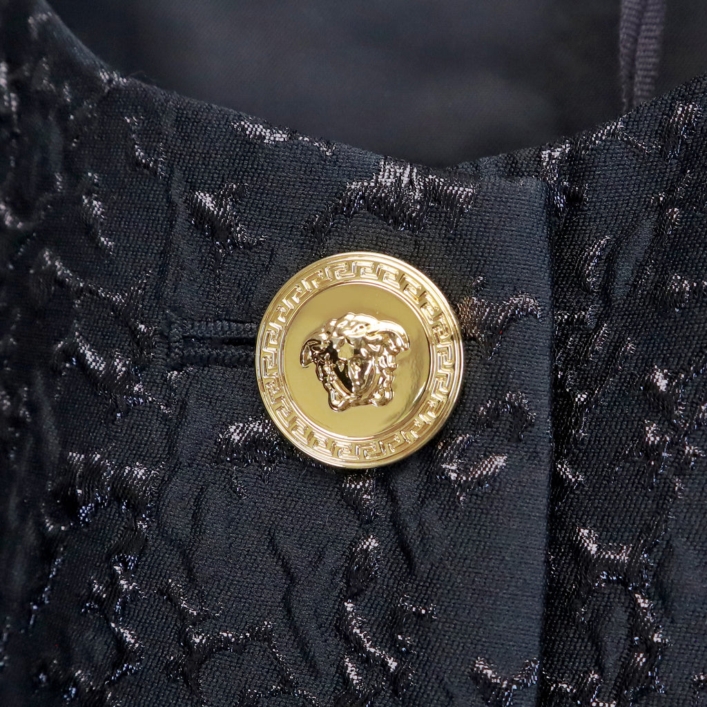 VERSACE BLACK TEXTURED JACKET WITH GOLD LOGO BUTTONS - SIZE 44
