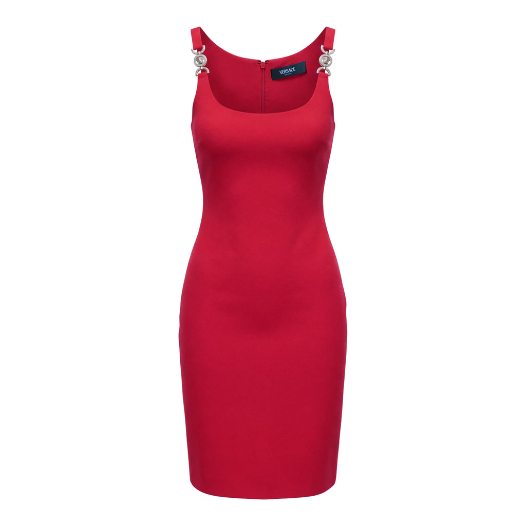 VERSACE CADY MIDI DRESS IN RED WITH SILVER MEDUSA BUTTONS -SIZE 38