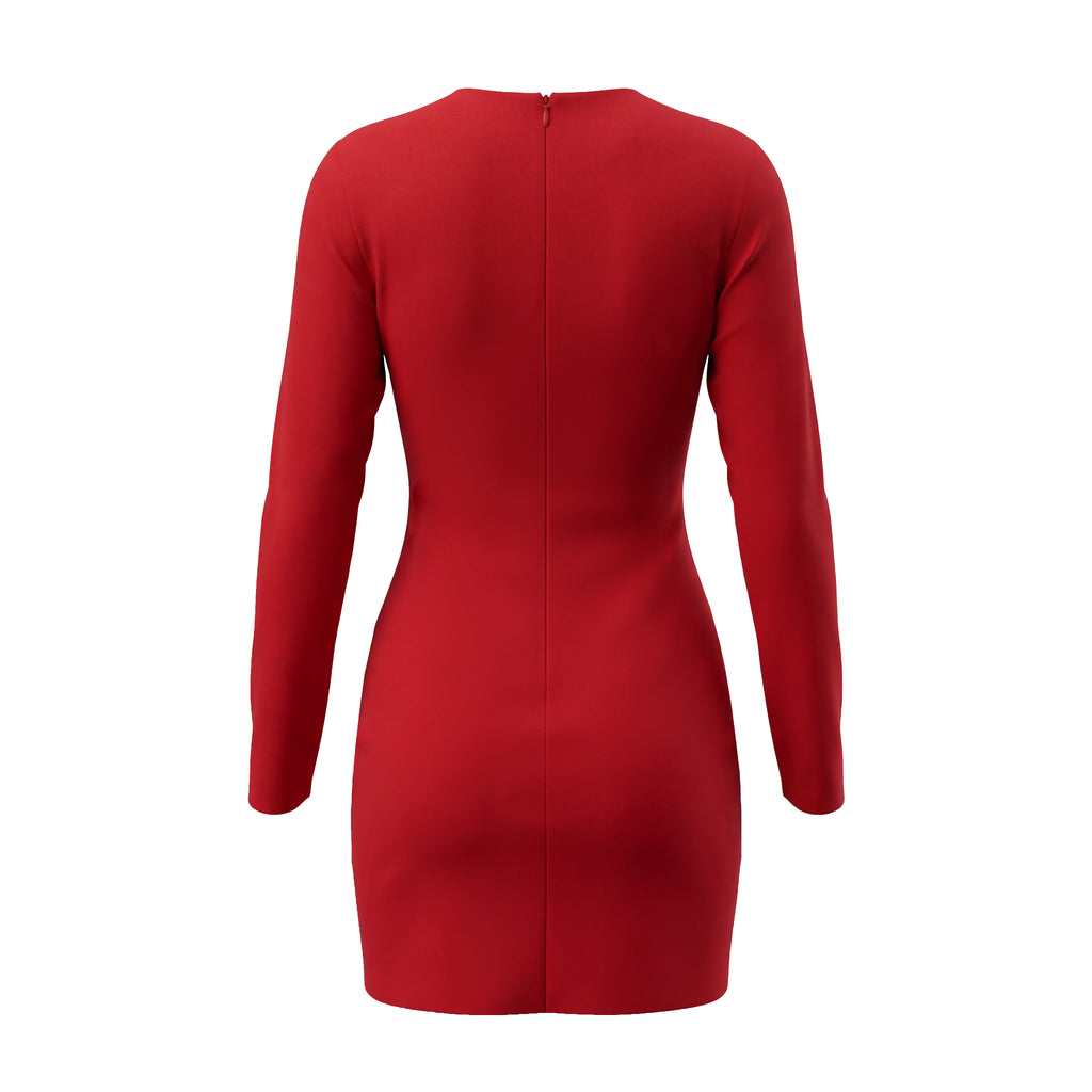 VERSACE RED SHEATH DRESS WITH GOLD MEDUSA BUTTON - SIZE 42