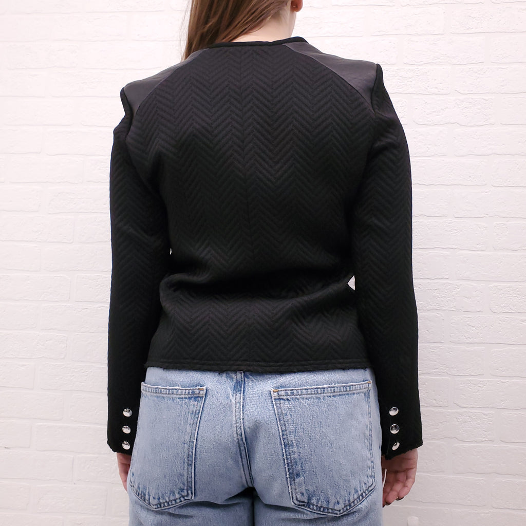 IRO BLACK TWEED JACKET WITH LEATHER DETAIL - SIZE 3/L