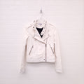 IRO CREAM LEATHER AND DENIM DISTRESSED MOTORCYCLE JACKET - SIZE 38