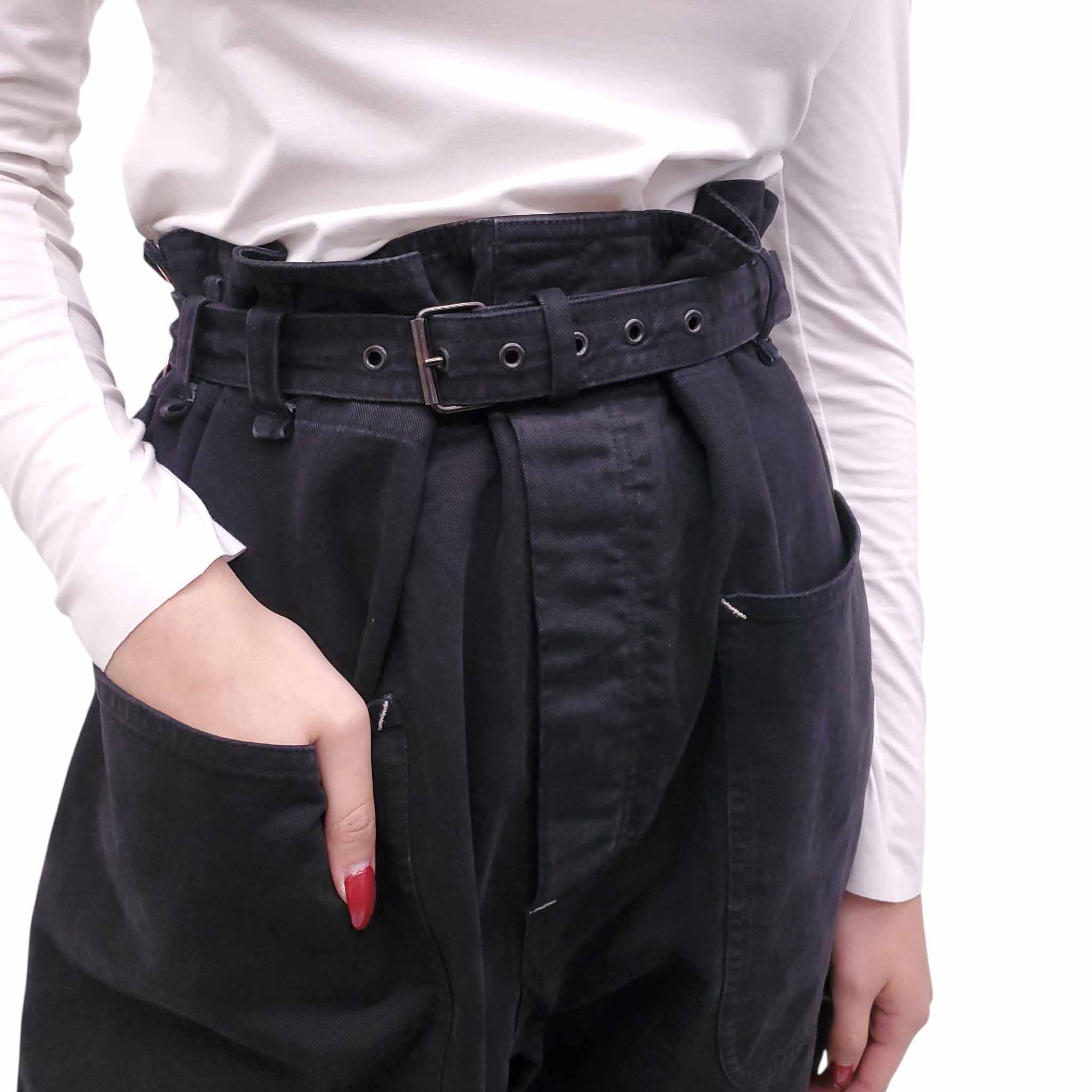 ISABEL MARANT BLACK CARGO WITH BELT AND BUTTONS DETAIL - SIZE 38