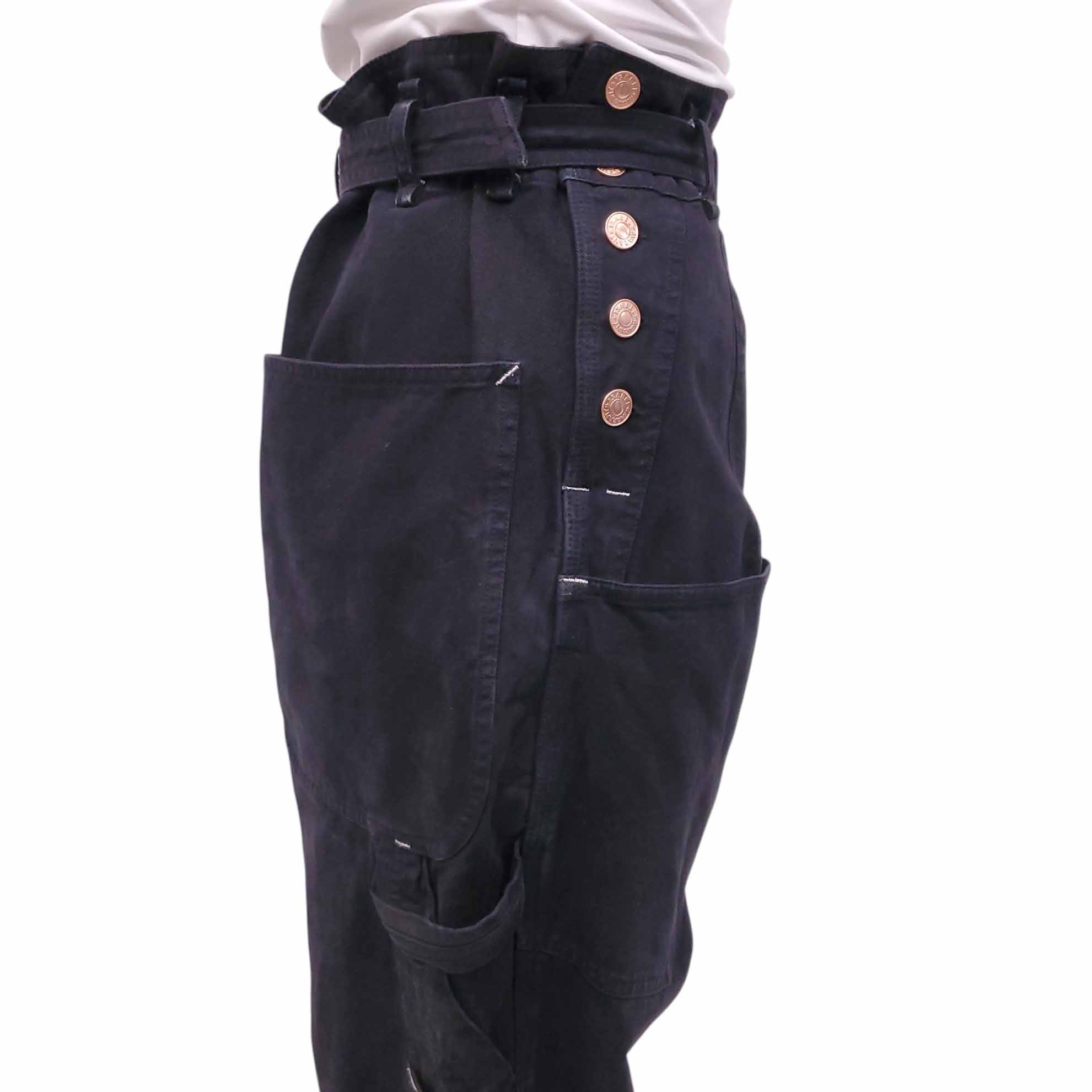 ISABEL MARANT BLACK CARGO WITH BELT AND BUTTONS DETAIL - SIZE 38