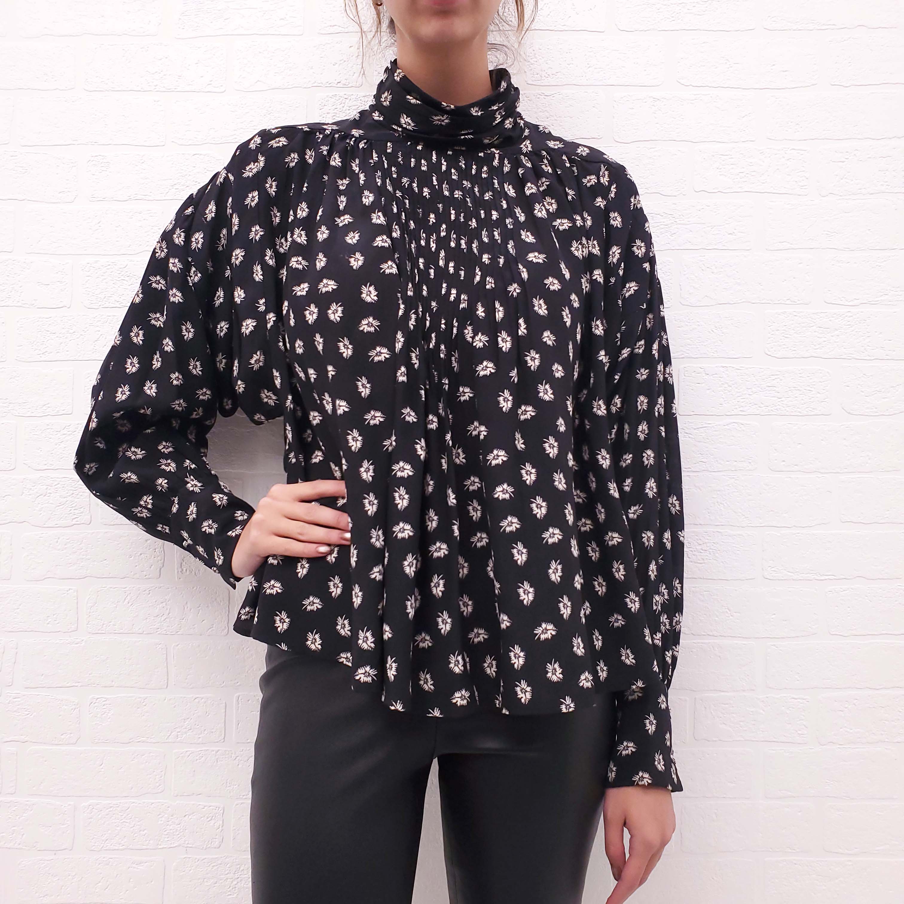 ISABEL MARANT BLACK FLORAL BLOUSE - SIZE 34