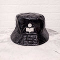 ISABEL MARANT BLACK PATENT LOGO BUCKET HAT - SIZE 58