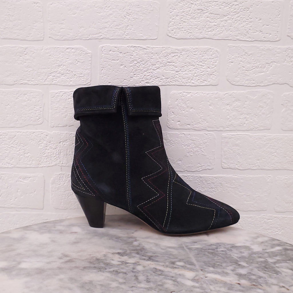 ISABEL MARANT BLACK SUEDE BOOTS WITH STITCHING DETAIL - SIZE 36
