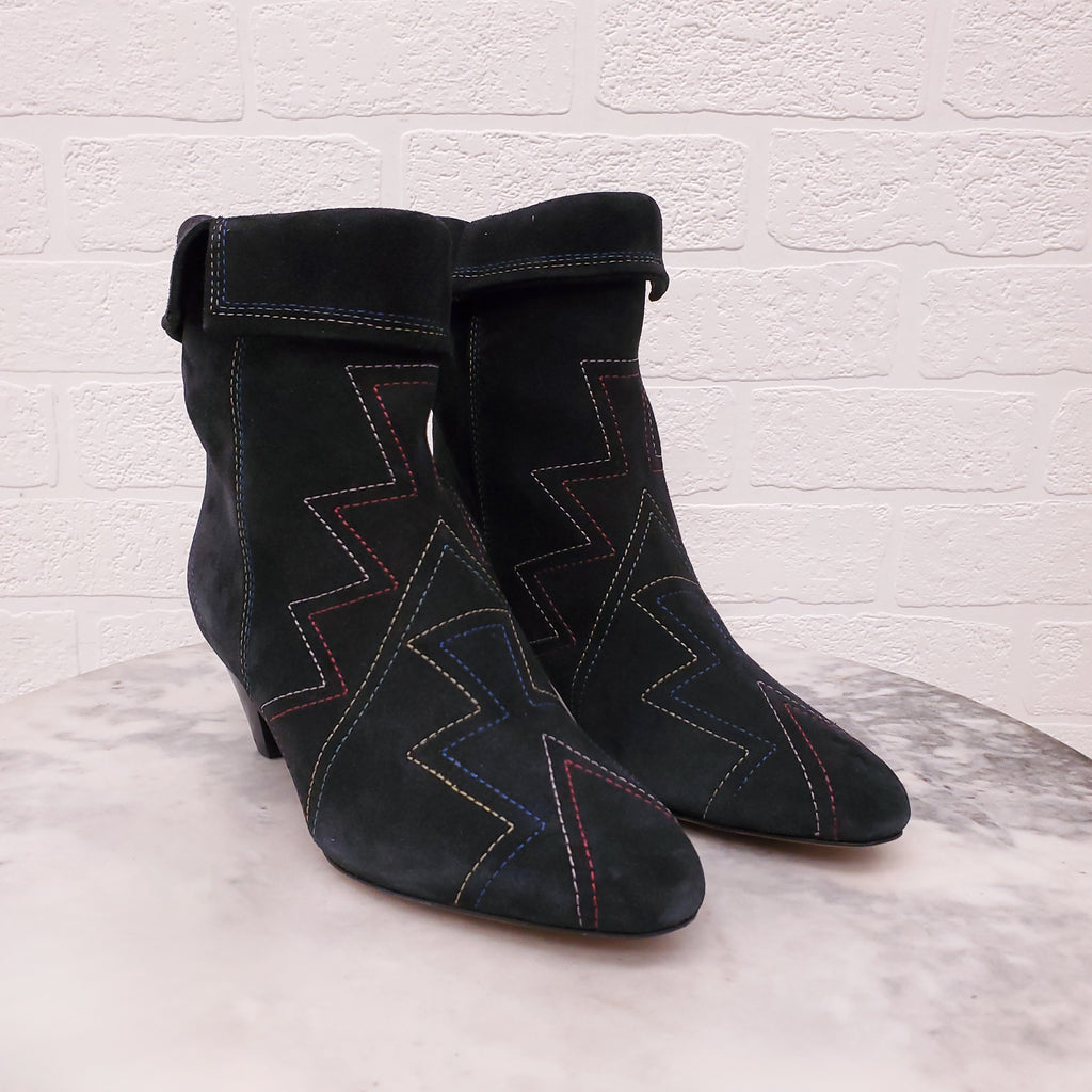 ISABEL MARANT BLACK SUEDE BOOTS WITH STITCHING DETAIL - SIZE 36