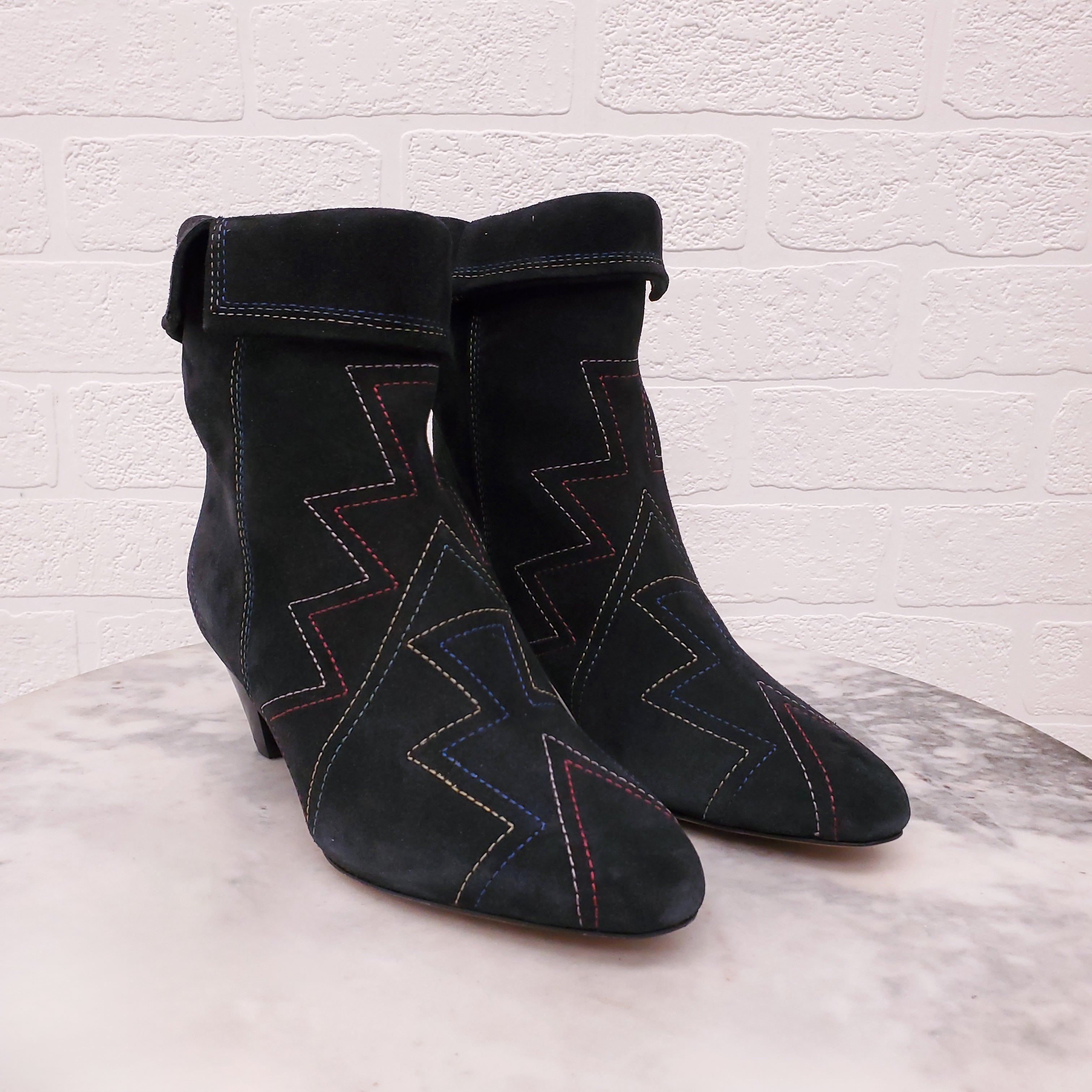 ISABEL MARANT BLACK SUEDE BOOTS WITH STITCHING DETAIL - SIZE 36