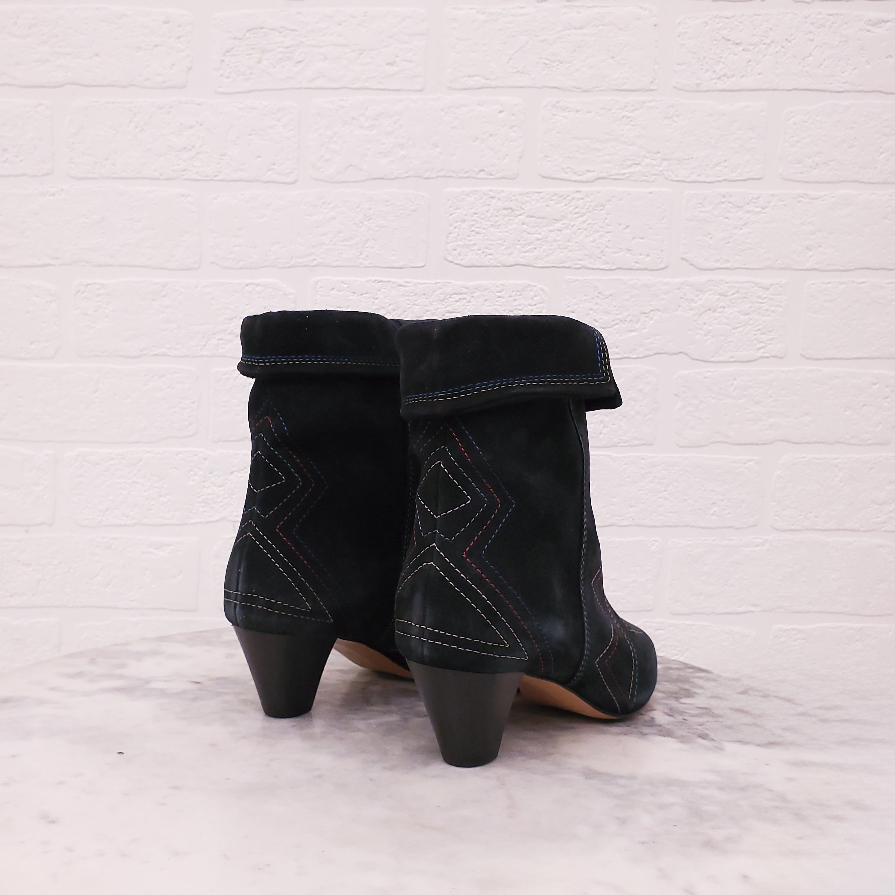 ISABEL MARANT BLACK SUEDE BOOTS WITH STITCHING DETAIL - SIZE 36