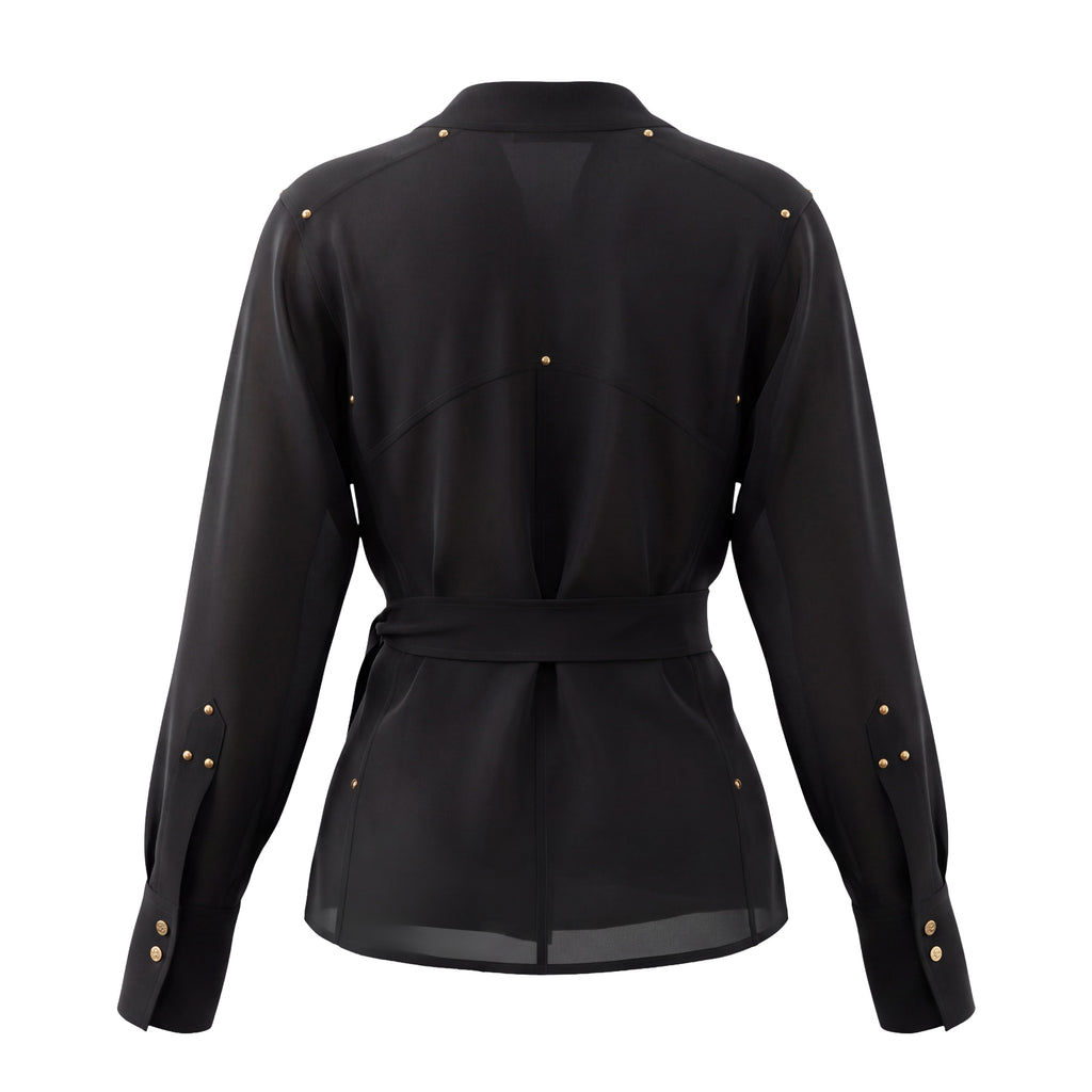ISABEL MARANT BLACK WRAP BLOUSE WITH STUDDED DETAIL - SIZE 40