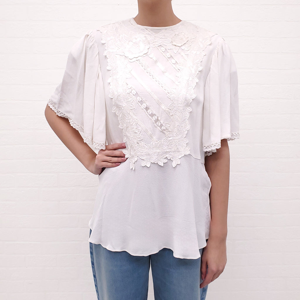ISABEL MARANT CREAM FLORAL LACE 'LAPAO' BLOUSE - SIZE 42
