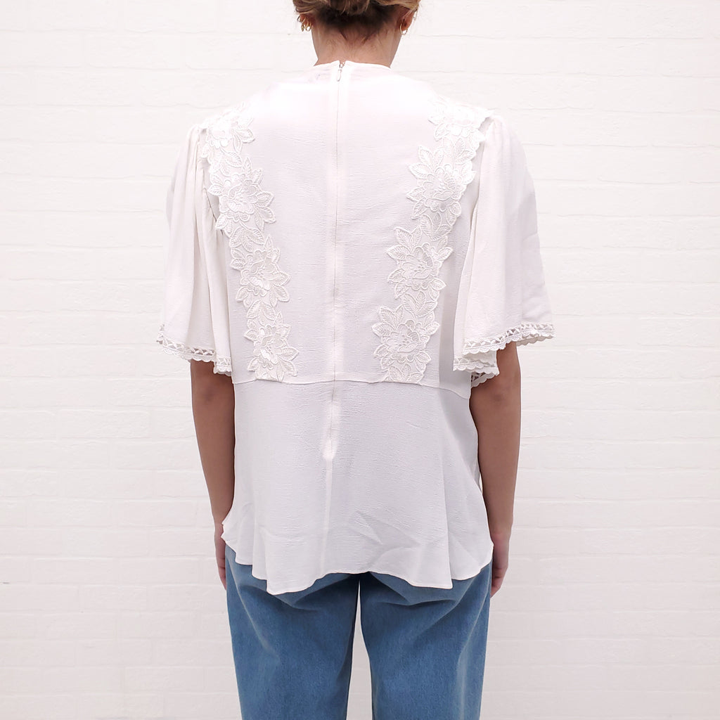 ISABEL MARANT CREAM FLORAL LACE 'LAPAO' BLOUSE - SIZE 42