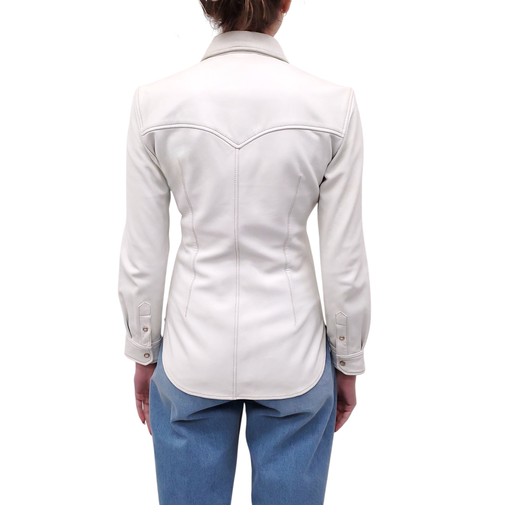 ISABEL MARANT CREAM LEATHER WESTERN SHIRT - SIZE 36