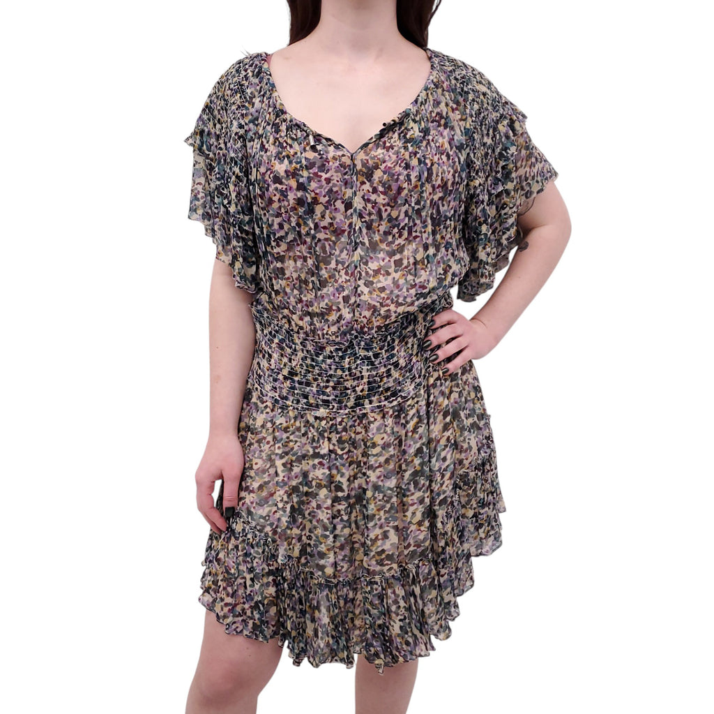 ISABEL MARANT ÉTOILE GREEN FLORAL RUCHED DRESS - SIZE 40