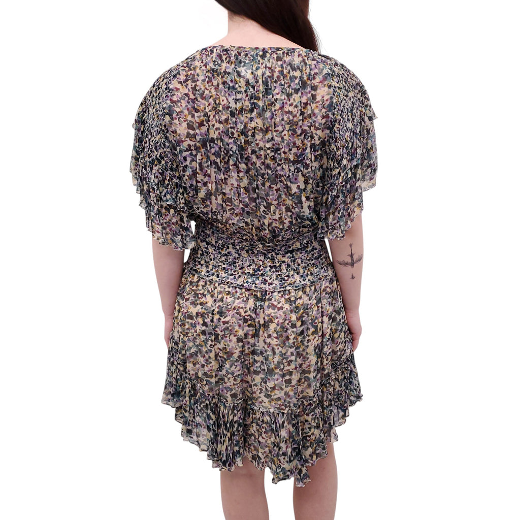 ISABEL MARANT ÉTOILE GREEN FLORAL RUCHED DRESS - SIZE 40