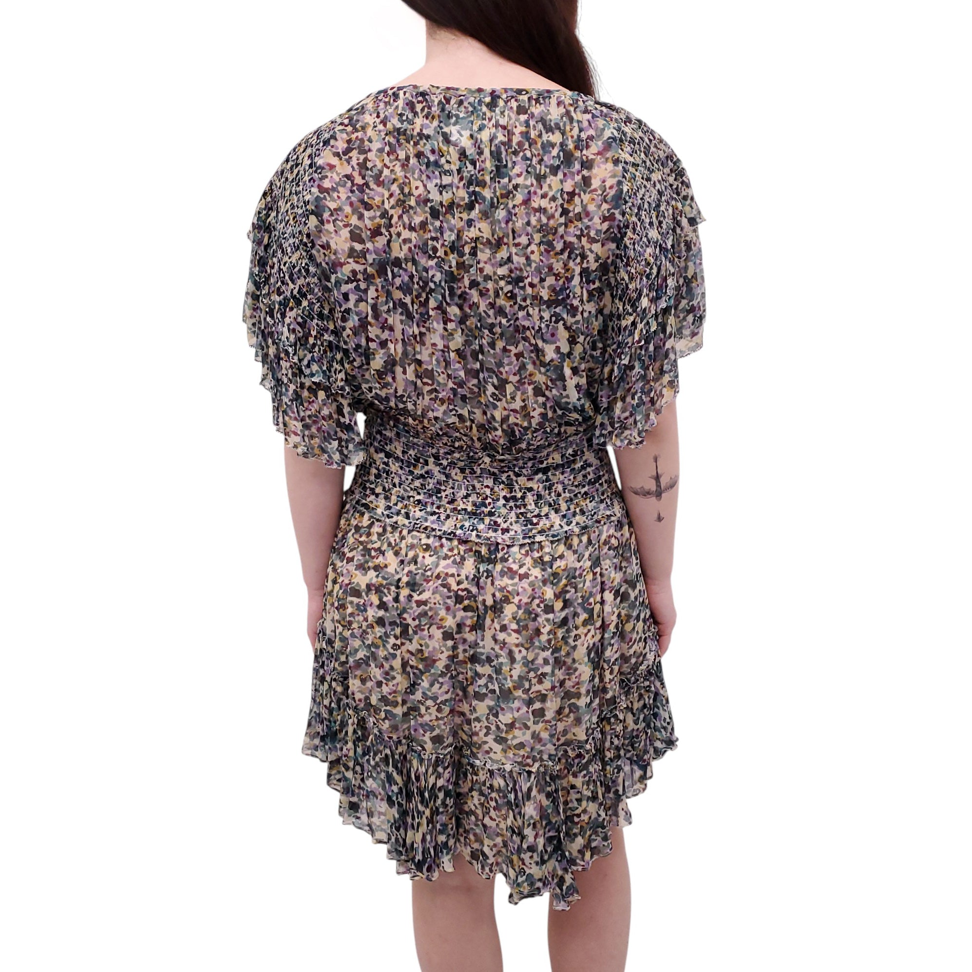 ISABEL MARANT ÉTOILE GREEN FLORAL RUCHED DRESS - SIZE 40