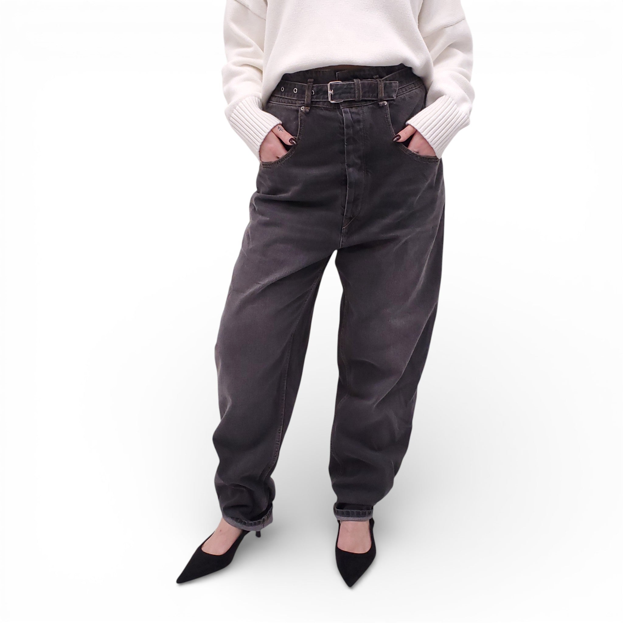 ISABEL MARANT ÉTOILE GREY CARGO JEANS WITH BELT - SIZE 38