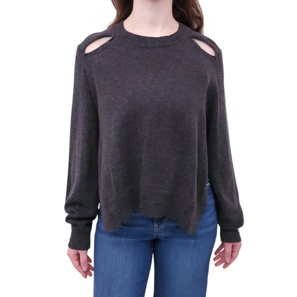 ISABEL MARANT ETOILE GREY KNIT CUTOUT DETAIL SWEATER - SIZE 40