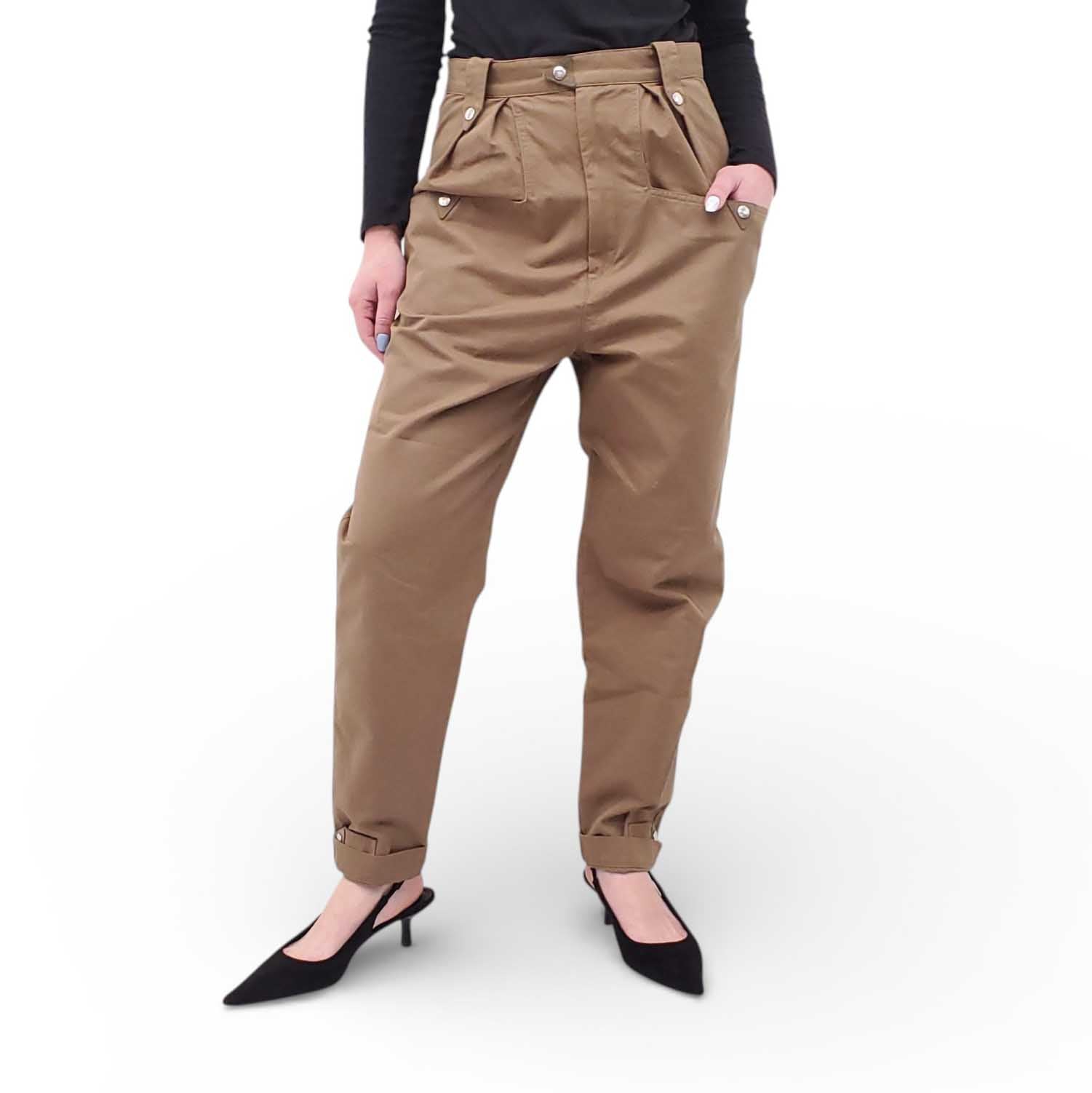 ISABEL MARANT ÉTOILE KHAKI GREEN CARGO PANTS WITH SILVER BUTTONS - SIZE 38