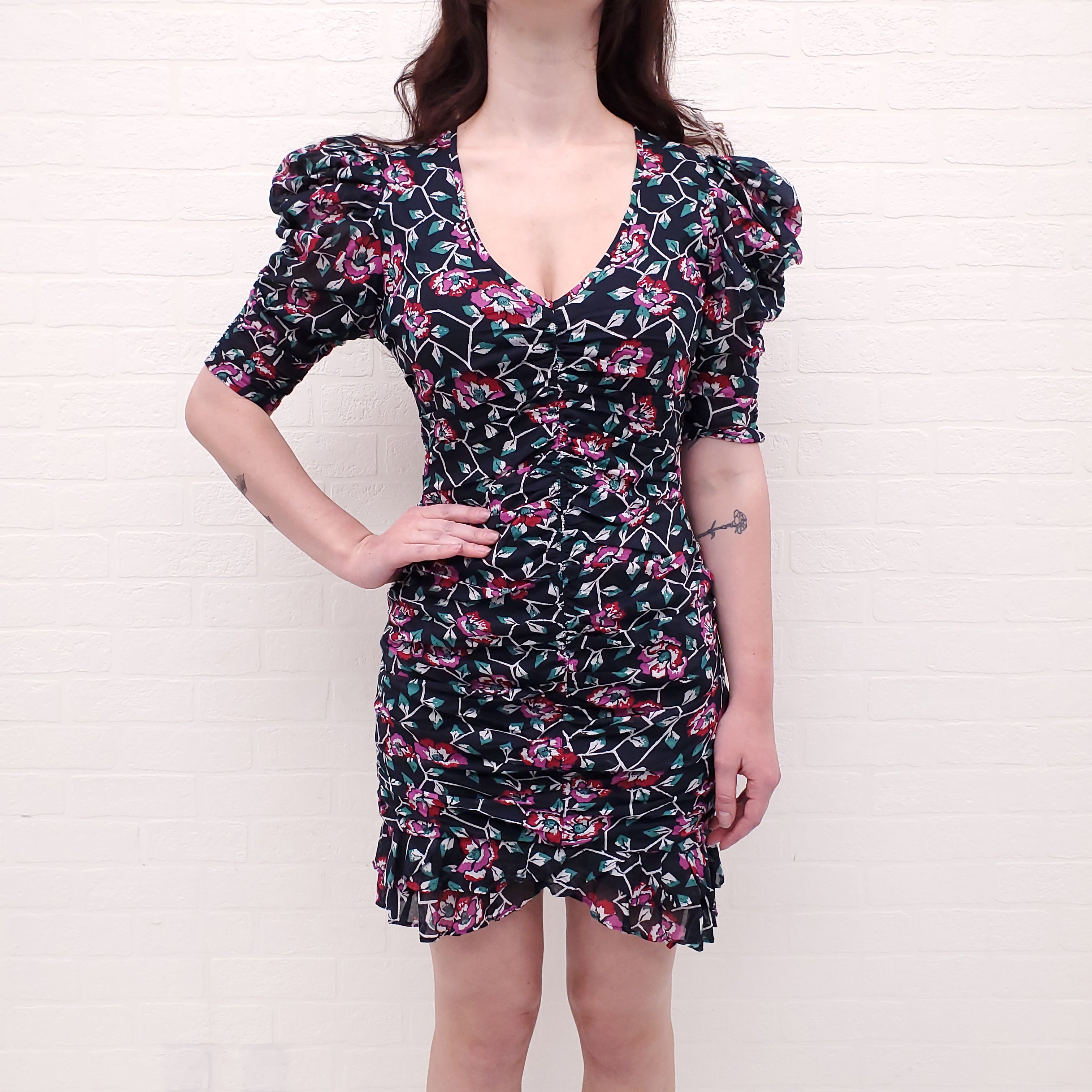 ISABEL MARANT ÉTOILE NAVY FLORAL COTTON 'SIRENY' DRESS - SIZE 38