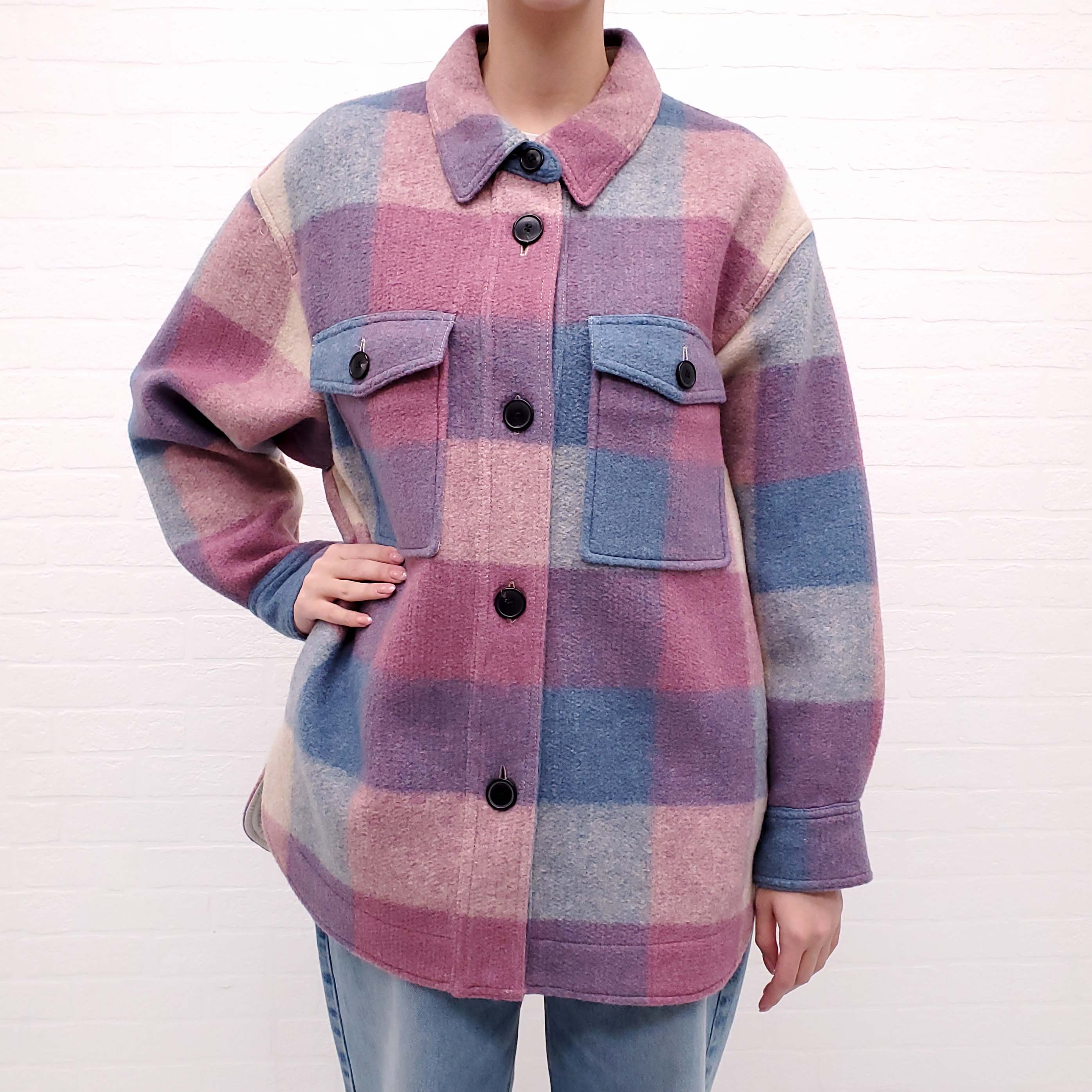 ISABEL MARANT ÉTOILE OVERSIZED PURPLE AND BLUE WOOL PLAID SHIRT JACKET - SIZE 36