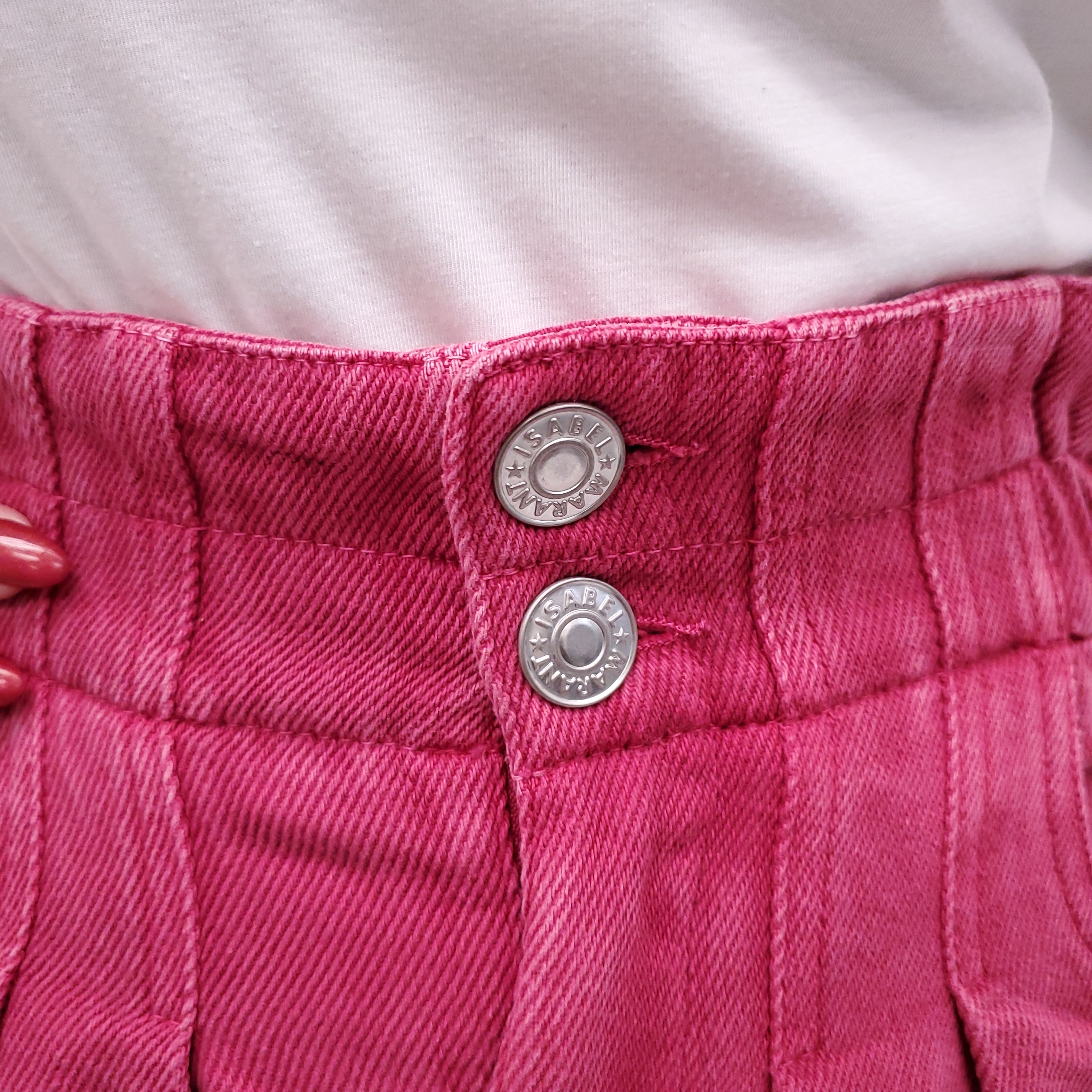 ISABEL MARANT ÉTOILE RASPBERRY DENIM PAPER BAG SHORTS - SIZE 34